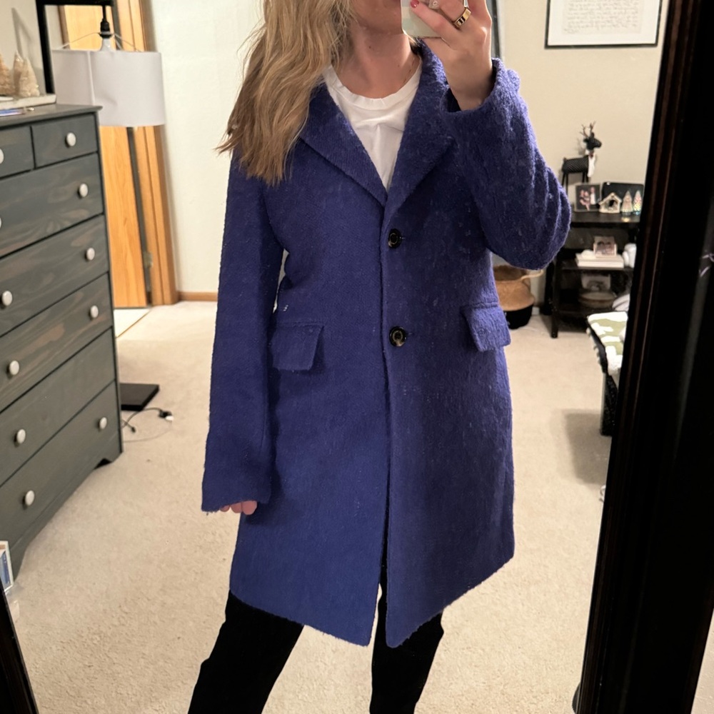Sam Edelman Notch Collar Wool Blend Blue Pea Coat Womens Size M